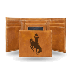 Wyoming Cowboys Brown Laser Engraved Faux Leather Trifold