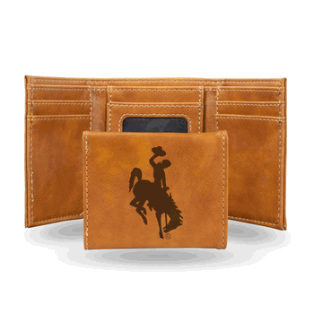 Wyoming Cowboys Brown Laser Engraved Faux Leather Trifold