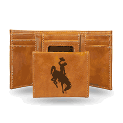 Wyoming Cowboys Brown Laser Engraved Tri-Fold Wallet