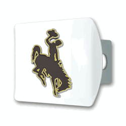 Wyoming White Metal Hitch Cover with  3D Color Emblem