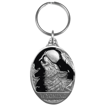 Wyoming Wolf Metal Key Chain with Enameled Details