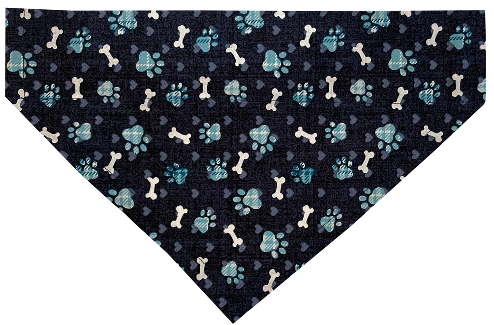 Dog Collar Bandana Blue Paws & Bones