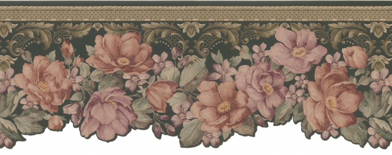 Scalloped Floral Satin Wallpaper Border 975b04637 CLEARANCE