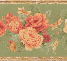 Vintage Floral Green Wallpaper Border FDB03080