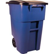 Brute 50 gal Rollout Containers w/ Lid, Blue, 9W27