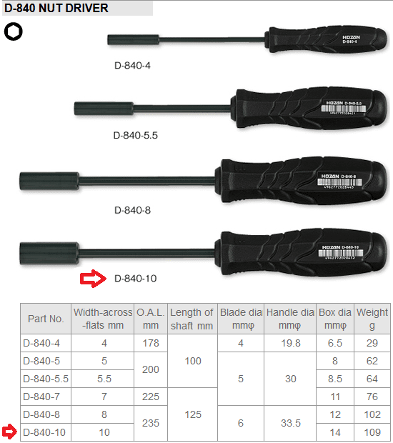 HOZAN D-840-10 Nut Driver, M6