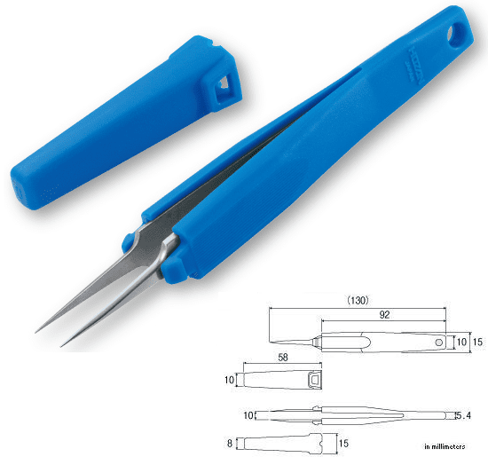 HOZAN  P-881-ESD Tweezers,  Fine Tip 