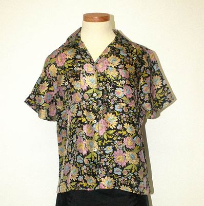 Black Pastel Floral Women's Silk shirt