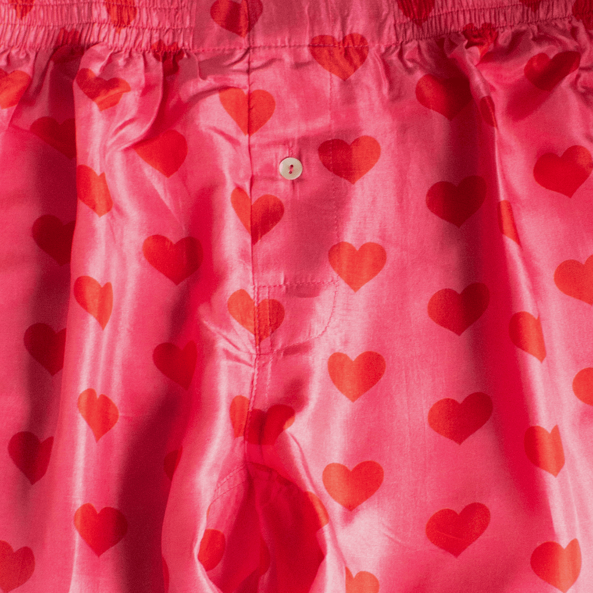 CANDY PINK RED SILK HEART BOXERS