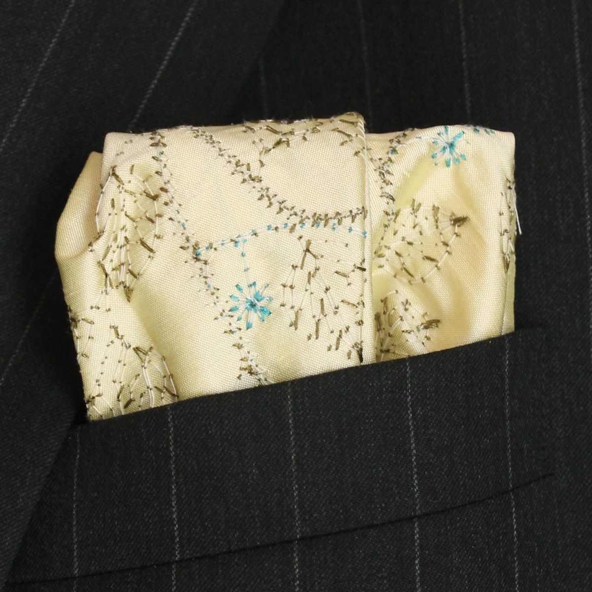 Gold Ivory Embroidered Silk Pocket Square