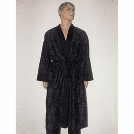 Long Black Lotus Print Kimono