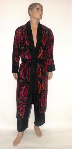 LONG BLACK RED ORCHID PRINT KIMONO