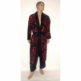 LONG BLACK RED ORCHID PRINT KIMONO 