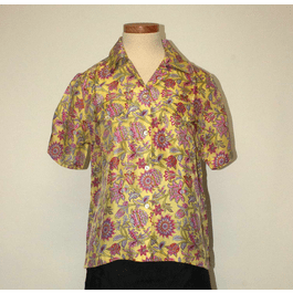 Pink Yellow Floral Women's Silk Shirt