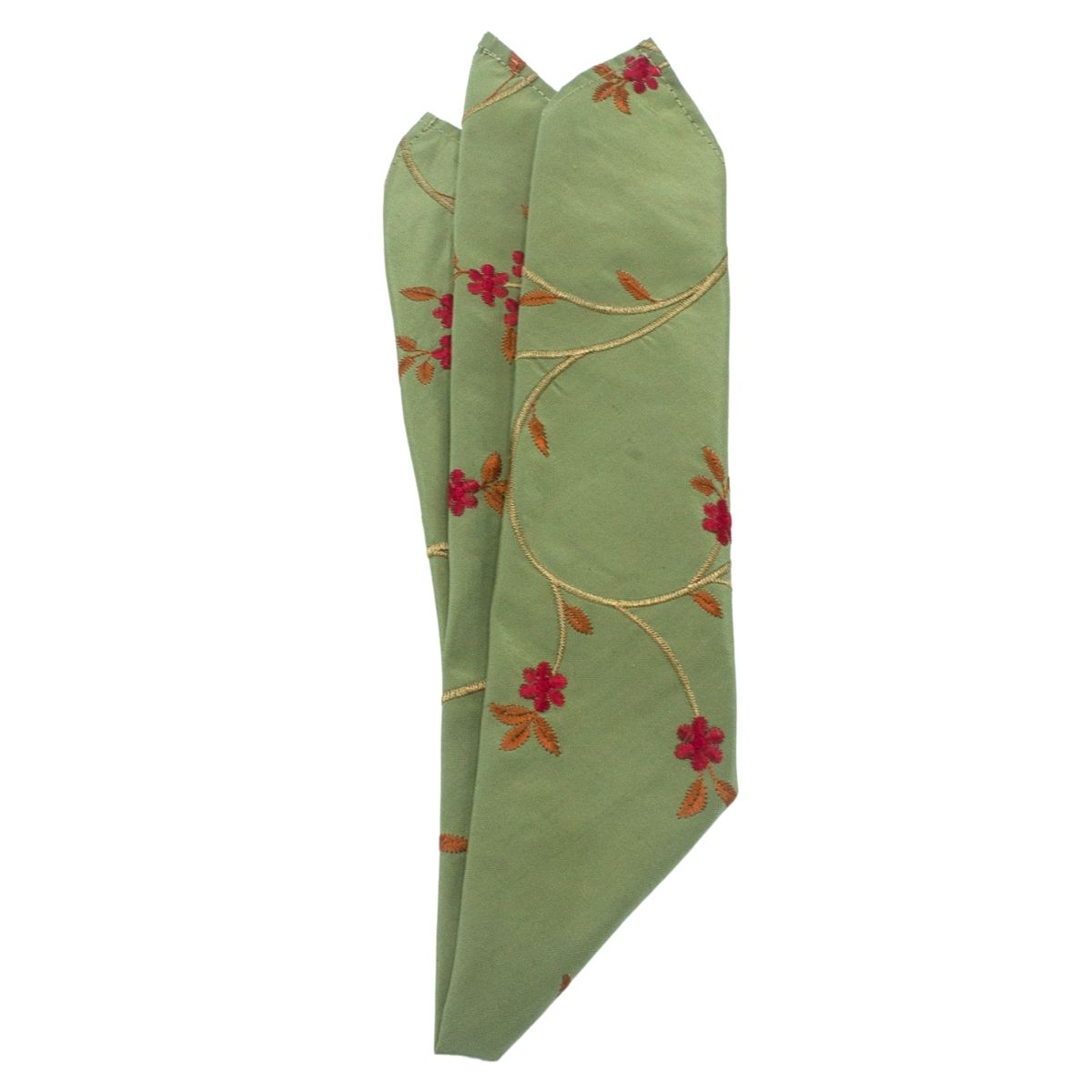 Sage Green Embroidered Silk Pocket Square