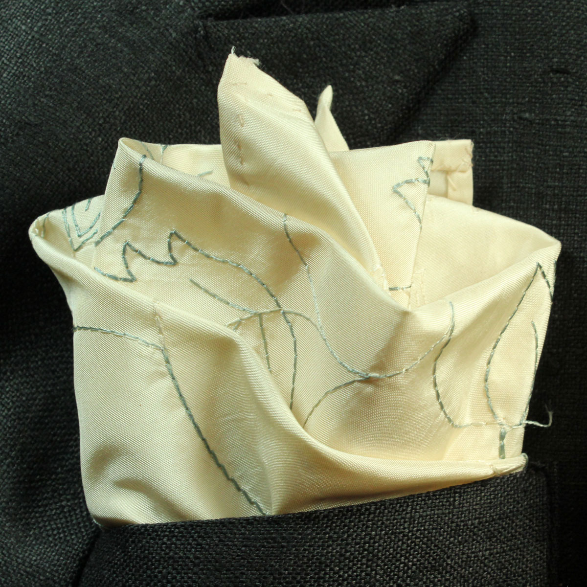 Embroidered Vanilla Glow Silk Pocket Square