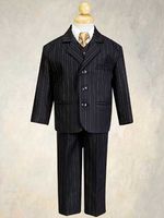 5 Piece Black with Gold Pin-Striped Suit with Gold Tie - 6m to Size 14