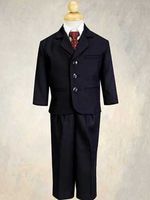 5 Piece Navy Blue Pin-Striped Suit with Burgundy Tie - 6m to Size 14