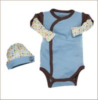 Baby's Blue Bamboo Kimono Onesie Bodysuit  and Beanie Set