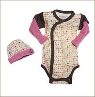 Baby's Pink Bamboo Kimono Onesie Bodysuit  and Beanie Set