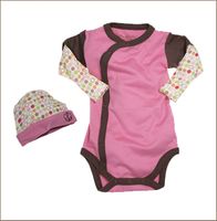 Baby's Pink Bamboo Kimono Onesie Bodysuit  and Beanie Set