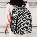 Large Black Greek Key Backpack