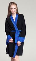 Bamboo Robe With Blue Silk Trim -- Black
