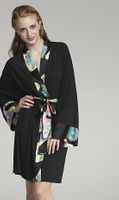 Bamboo Robe With Silk Floral Trim-Black 