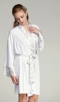 Bamboo Robe With SIlver Silk Trim -- White