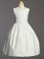 Beaded Satin Tea Length Dress with Organza Sash