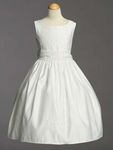 Beaded Satin Tea Length Dress with Organza Sash