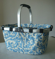 Blue Damask Print Collapsible Market Basket