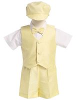 Boys Dressy Vest  Suit Set With Cap in White, Yellow or Black