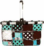 Collapsible Market Basket in Quilted Patchwork (Turquoise)