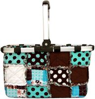 Collapsible Market Basket in Quilted Patchwork (Turquoise)