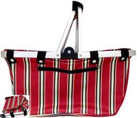 Collapsible Red Stripes Market And Shopping Basket