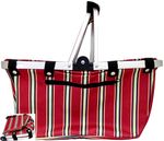 Collapsible Red Stripes Market And Shopping Basket
