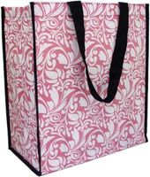 Eco-Green Reusable Market Tote in Pink and White Damask Design