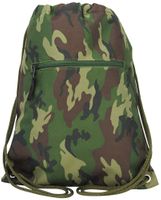 Flat Drawstring Backpack in Green Camouflage Print