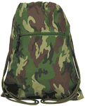 Flat Drawstring Backpack in Green Camouflage Print