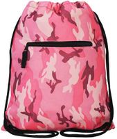 Flat Drawstring Backpack with  Pink Camouflage  Print