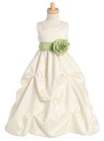 Gathered Organza Dress With Color Change Sash in ivory, mint or pink