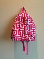 Pink Greek Key Print  Large Backpacks-Black