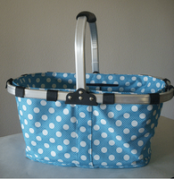 Monogrammed Blue with Polka Dots Print Collapsible Market Basket