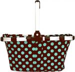 Monogrammed Collapsible Market And Shopping Basket  in Stylish  Brown With Turquoise Polka Dots