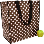 Monogrammed Eco-Green Brown Market Tote with Pink Polka Dots