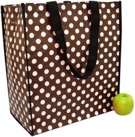 Monogrammed Eco-Green Brown Market Tote with Pink Polka Dots