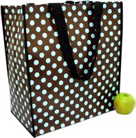 Monogrammed Eco-Green Brown Market Tote with Teal Polka Dots