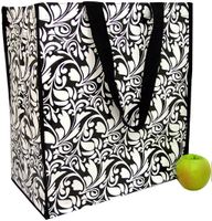 Monogrammed Eco-Green Market Tote in Black and White Damask Design