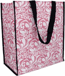 Monogrammed Eco-Green Market Tote in Pink and White Damask Design